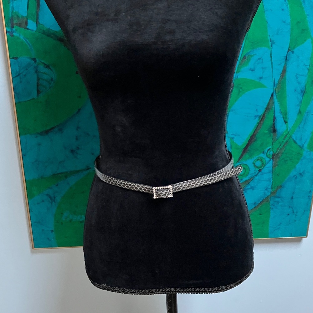 Vintage Python Leather Skinny Belt Rhinestone Buckle Neiman Marcus S - Picture 9 of 14